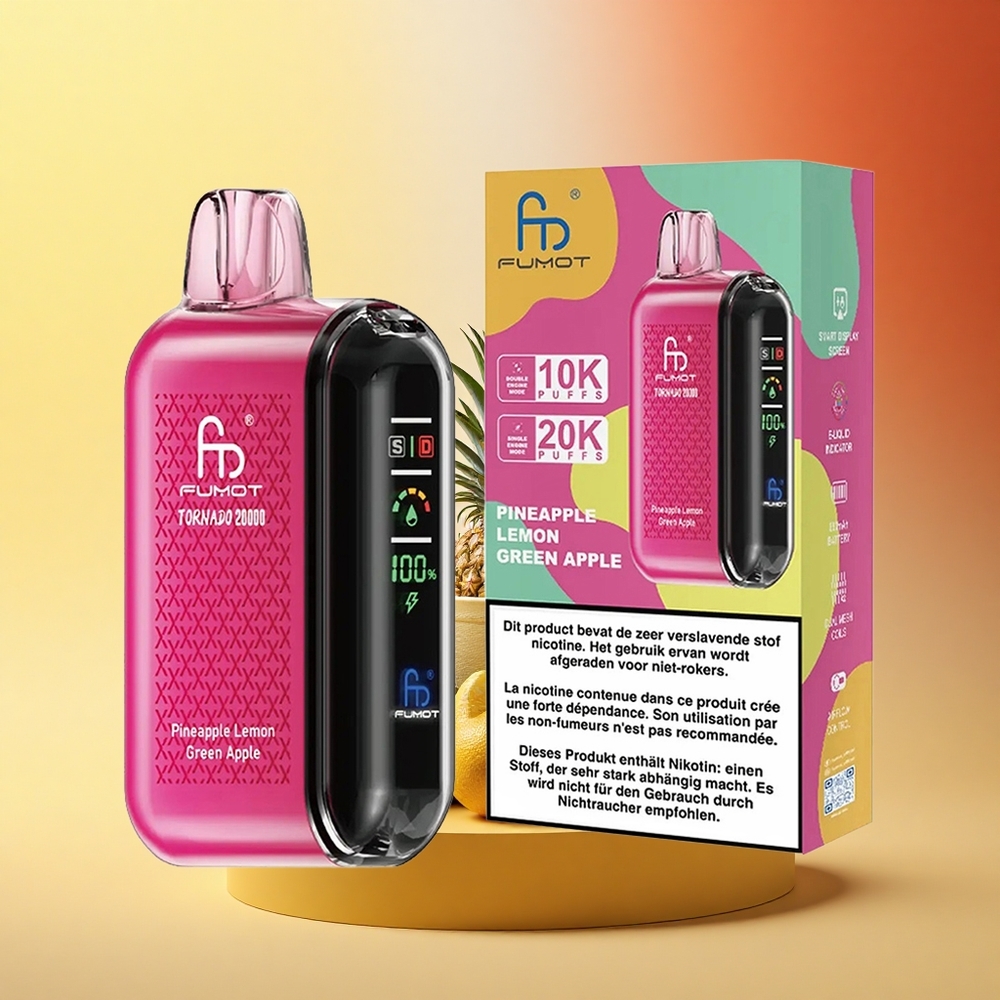 Fumot Tornado 20000 Puffs Ananas Limona Zeleno Jabolko Dual Mesh Pametni Zaslon Zračni Tok