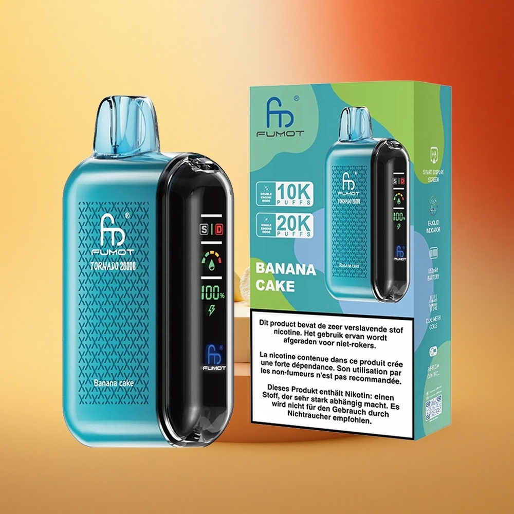 Fumot Tornado 20000 Puffs Banana Kola z Dvojno Mrežno Tuljavo in Pametnim Zaslonom