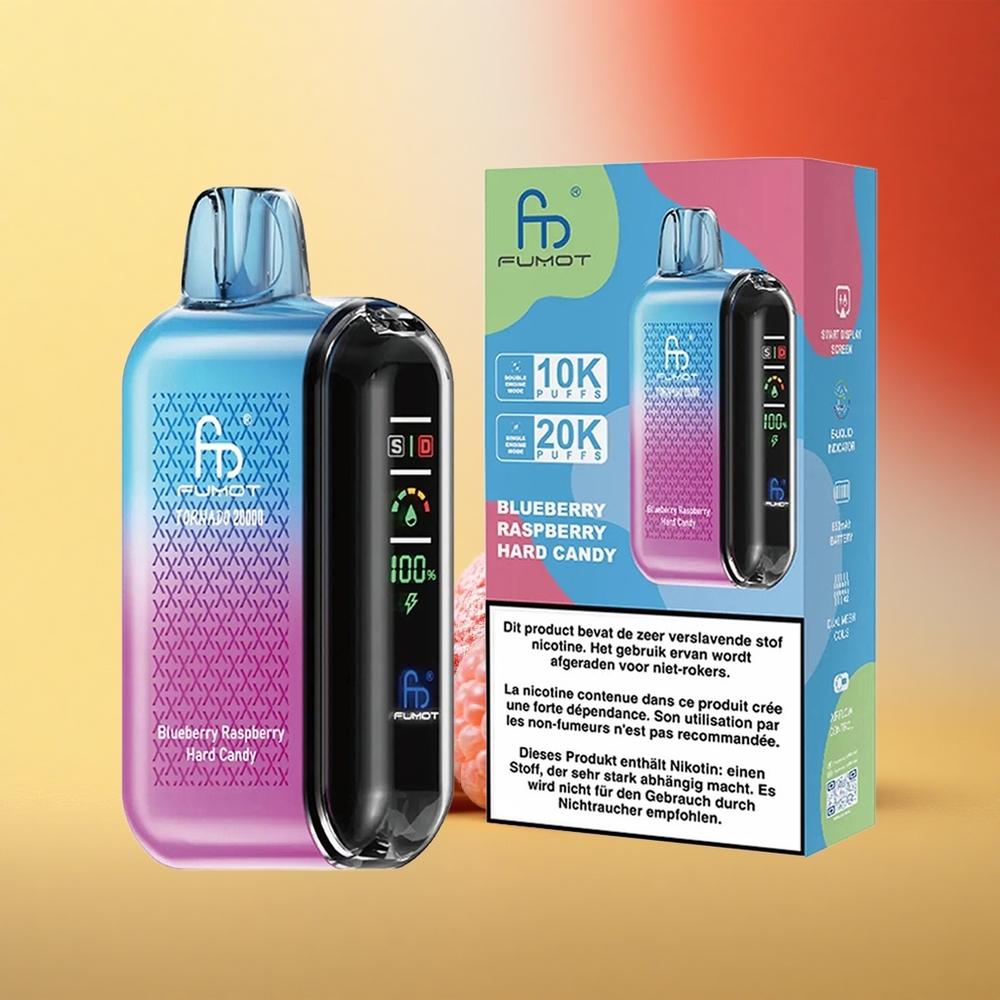 Fumot Tornado 20000 Puffs Borova Malina Hard Candy z Dual Mesh Coil in 20ml E-liquid Capacity