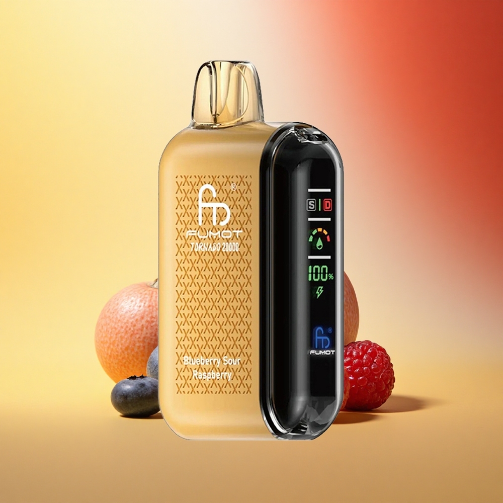 Fumot Tornado 20000 Puffs Borovnična Kisla Malina z Dvojno Mrežasto Tuljavo in Pametnim Zaslonom