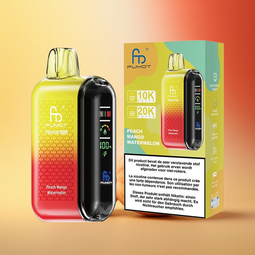 Fumot Tornado 20000 Puffs Breskova Mango Lubenica z Dual Mesh Coil in 20ml E-tekočina