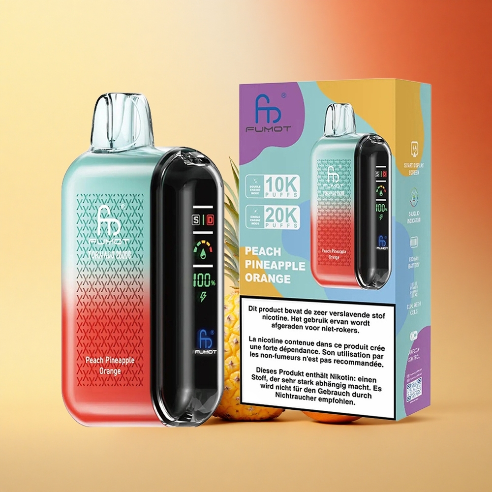 Fumot Tornado 20000 Puffs Breskva Ananas Pomaranča Dvojno Mrežasto Navitje 20ml