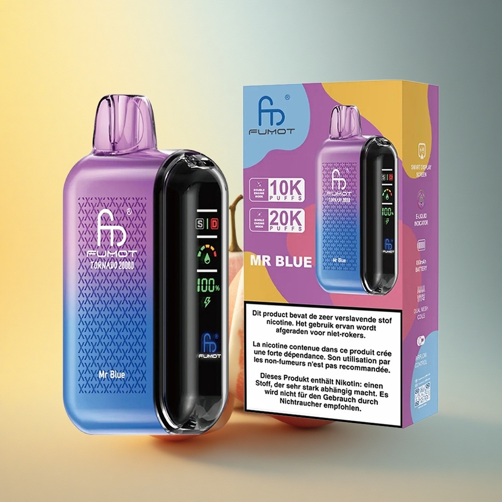 Fumot Tornado 20000 Puffs Gospod Modri Dvojni Motor Pametni Prikaz