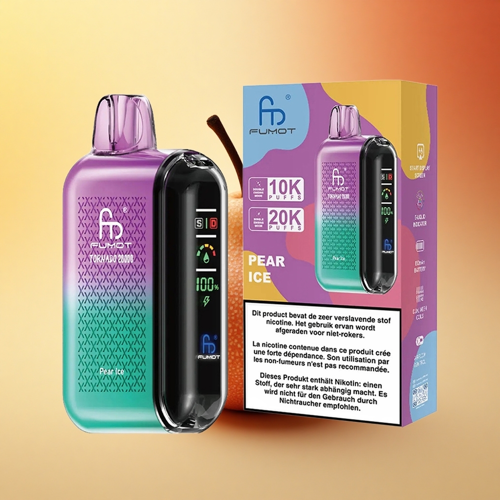 Fumot Tornado 20000 Puffs Hruška Led z Dvojno Mrežo in Pametnim Zaslonom