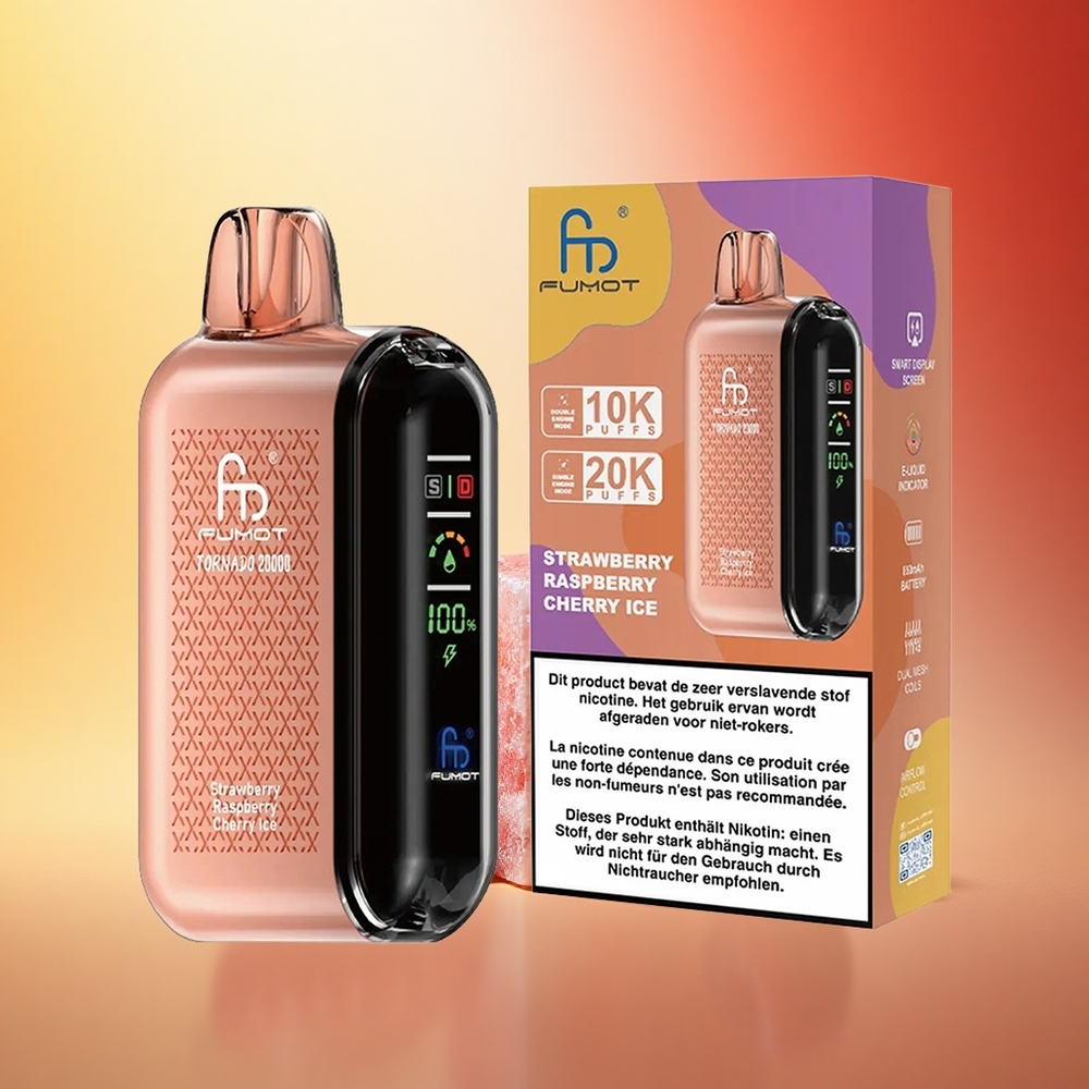 Fumot Tornado 20000 Puffs Jagoda Malina Češnja Led z Dvojno Mrežo in 20ml E-tekočine