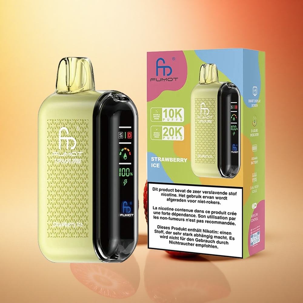 Fumot Tornado 20000 Puffs Jagodni Led z Dvojno Mrežno Tuljavo in Nastavljivim Pretokom Zraka