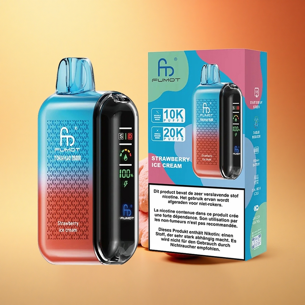 Fumot Tornado 20000 Puffs Jagodni Sladoled z Dvojno Mrežo in Pametnim Zaslonom