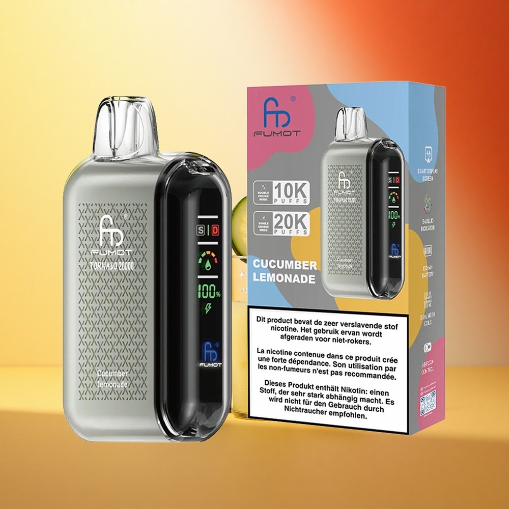 Fumot Tornado 20000 Puffs Kumareva Limonada z Dvojno Mrežo in Pametnim Zaslonom