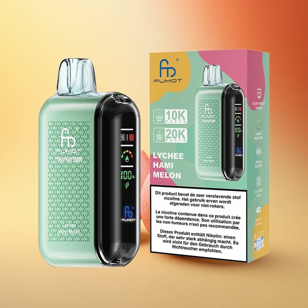Fumot Tornado 20000 Puffs Liči Hami Melon Dual Mesh Coil Smart Display