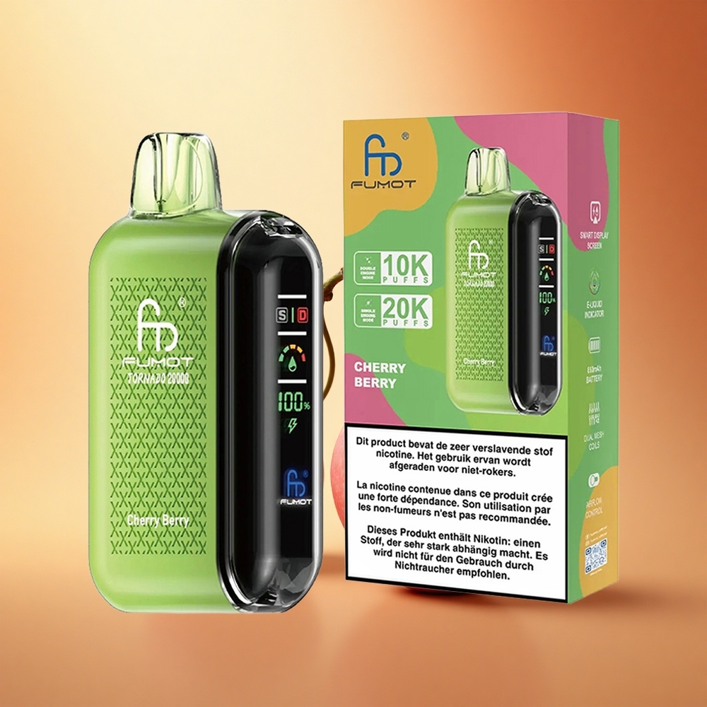 Fumot Tornado 20000 Puffs Češnjeva Jagoda Dvojna Mreža Pametni Zaslon