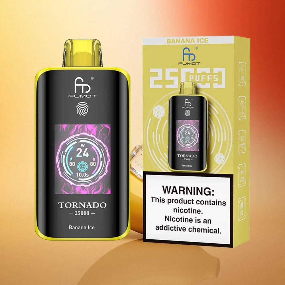 Fumot Tornado 25000 Puffs Banana Ledno z HD Zaslonom in 700mAh Baterijo