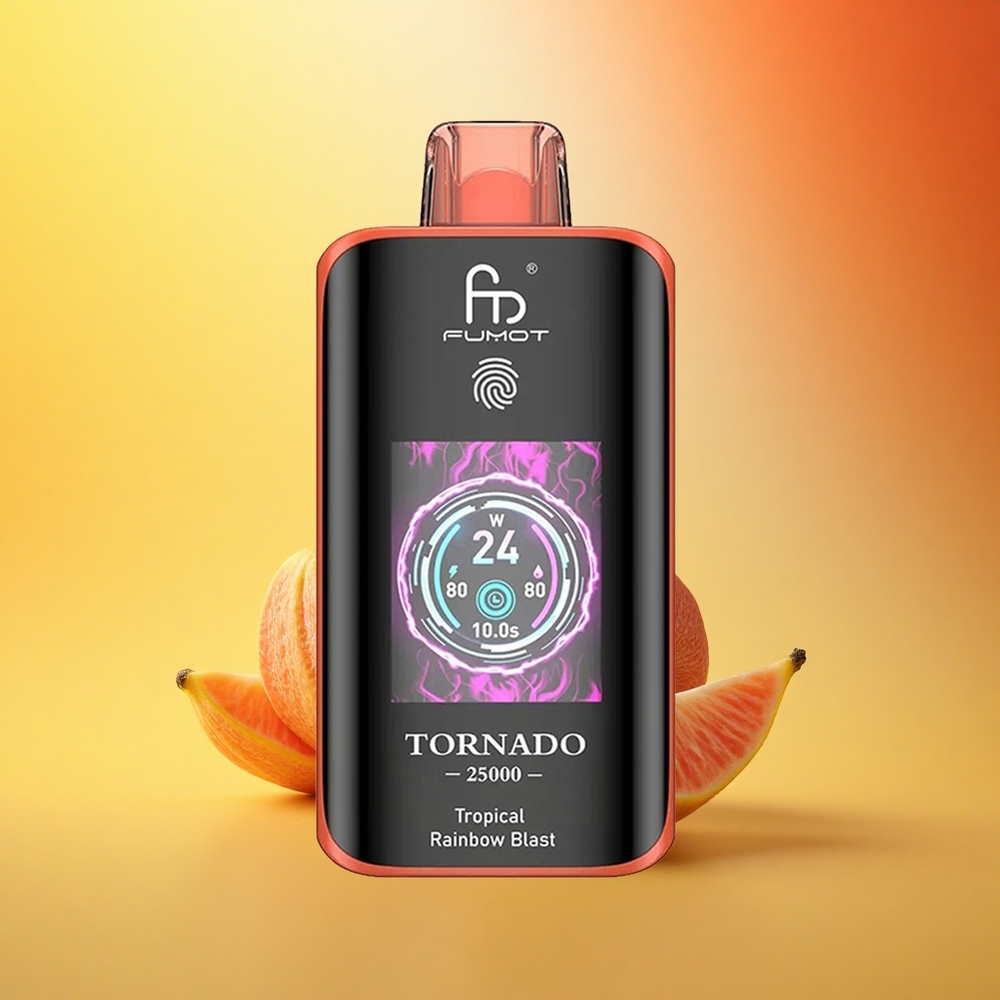 Fumot Tornado 25000 Puffs Tropska Mavrična Eksplozija z HD Zaslonom in 20ml E-tekočine