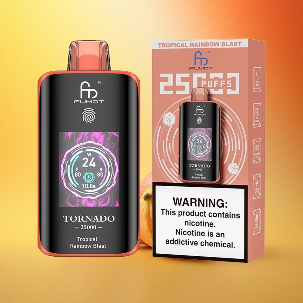 Fumot Tornado 25000 Puffs Tropska Mavrična Eksplozija z HD Zaslonom in 20ml E-tekočine