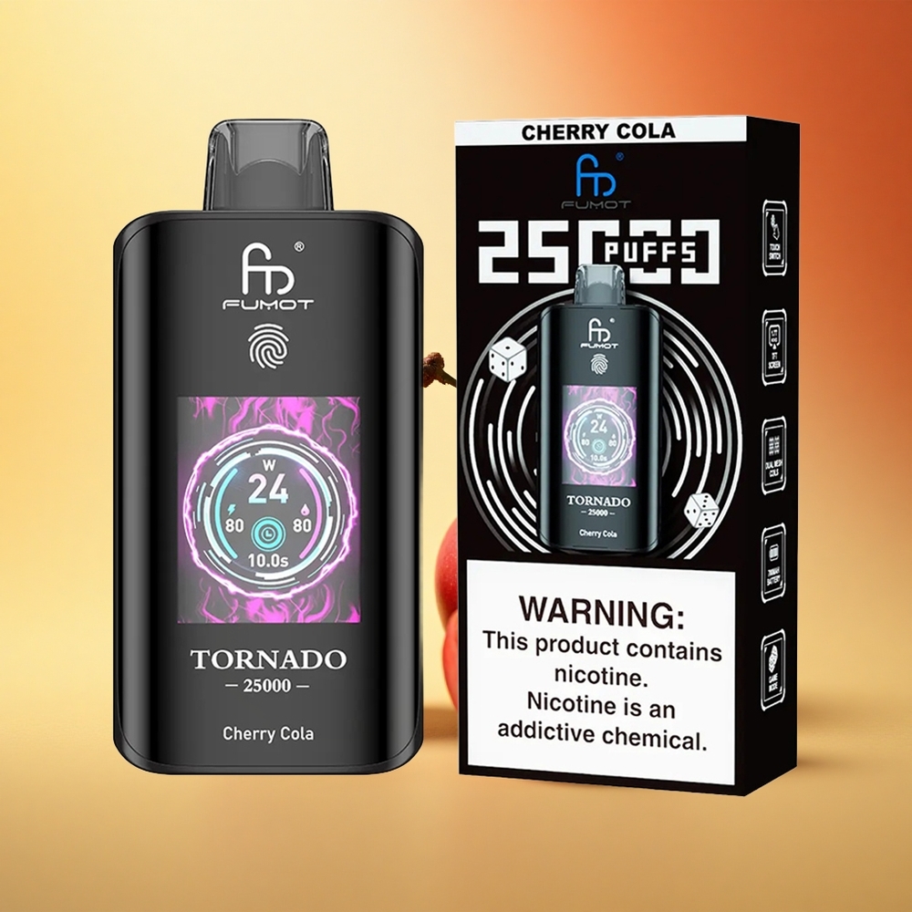 Fumot Tornado 25000 Puffs Češnjeva Kola HD Ekran 700mAh