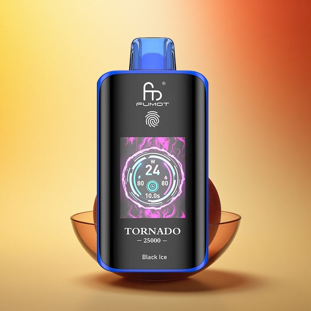 Fumot Tornado 25000 Puffs Črni Led z HD zaslonom in 20ml tekočine