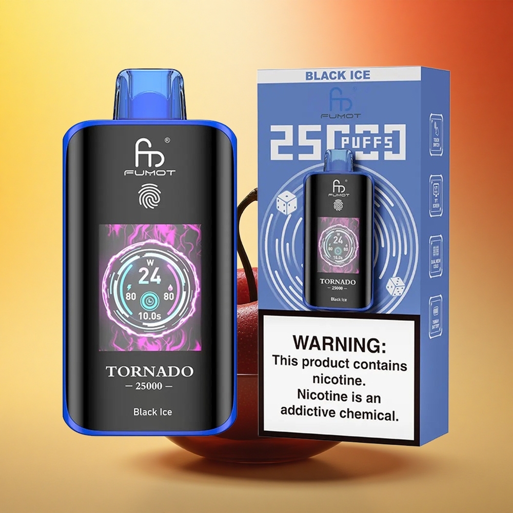 Fumot Tornado 25000 Puffs Črni Led z HD zaslonom in 20ml tekočine