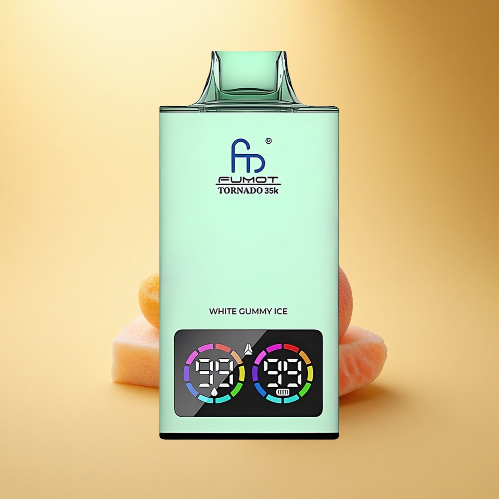 Fumot Tornado 35000 Puffs Beli Gumijasti Led z Dvojno Mrežo in RGB Lučmi