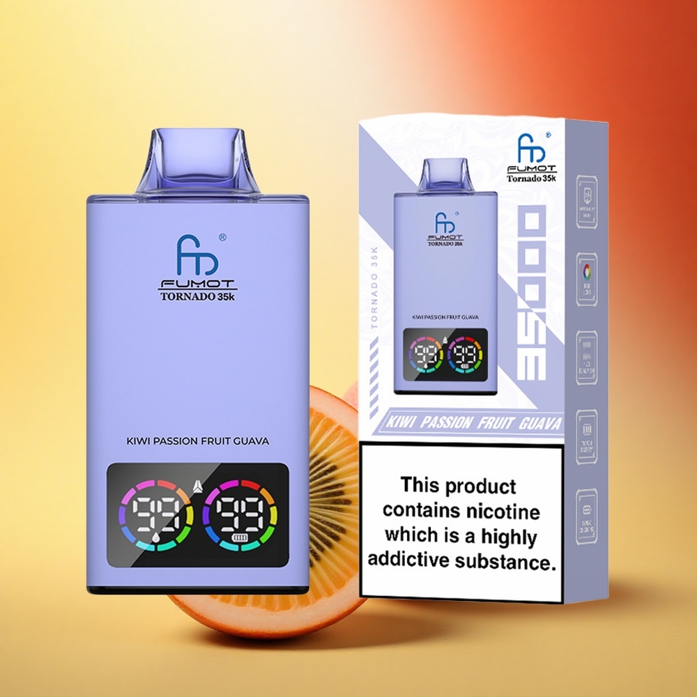 Fumot Tornado 35000 Puffs Pasijonasti Guava z Dvojno Mrežo in Hitrim Polnjenjem