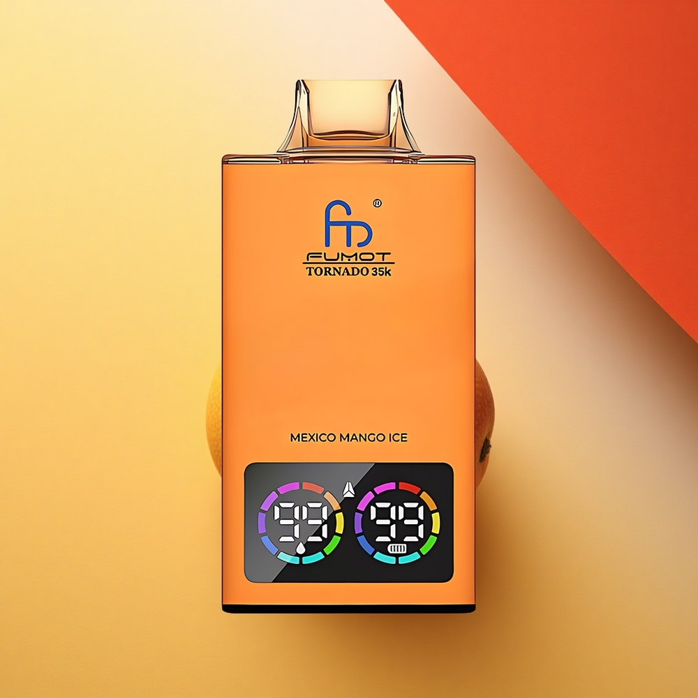 Fumot Tornado 35000 Puffs Slovenski Mangov Led z Dvojno Mrežno Tuljavo in Hitrim Polnjenjem