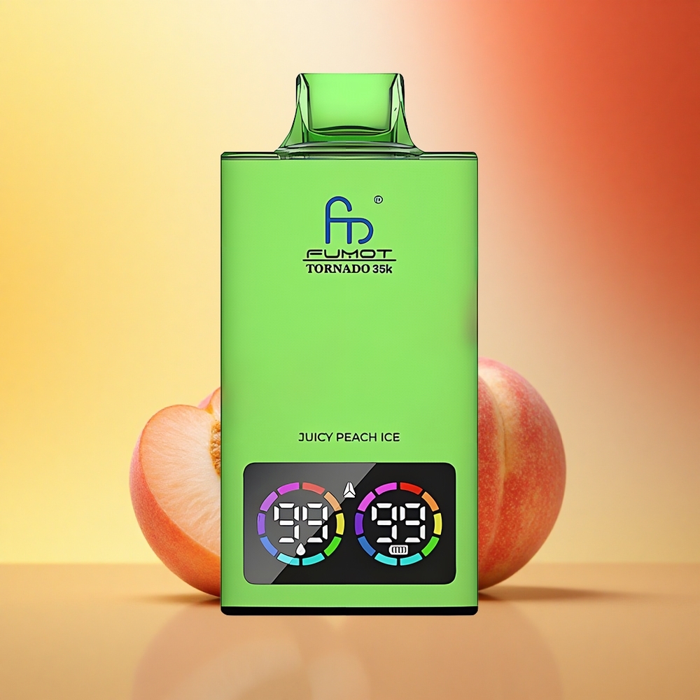 Fumot Tornado 35000 Puffs Sočna Breskva Led z Dvojno Mrežno Tuljavo in Hitrim Polnjenjem