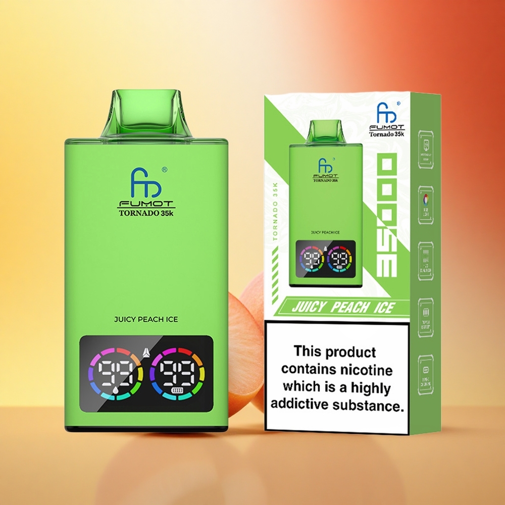 Fumot Tornado 35000 Puffs Sočna Breskva Led z Dvojno Mrežno Tuljavo in Hitrim Polnjenjem