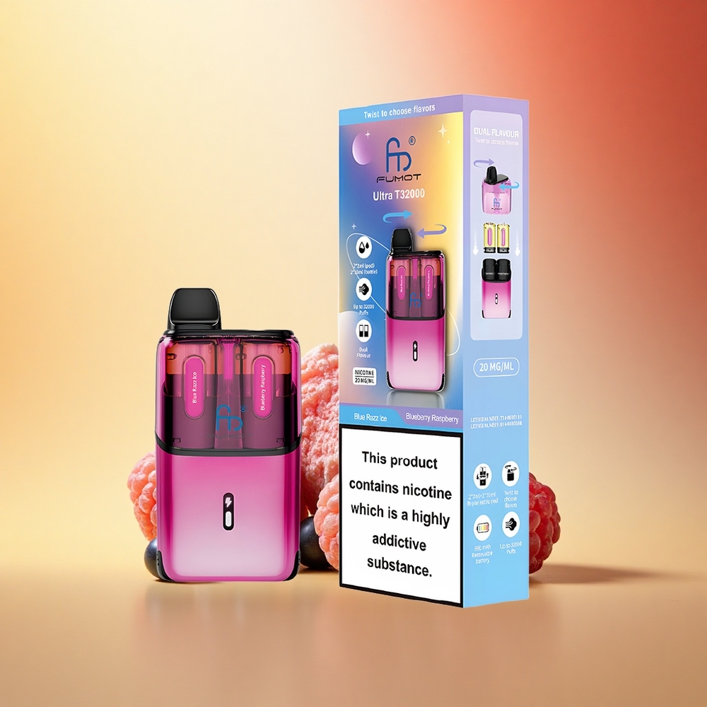 Fumot Ultra T32000 Puffs Modra Malina Led z Napredno Mrežno Tuljavo in Hitrim Polnjenjem Type-C