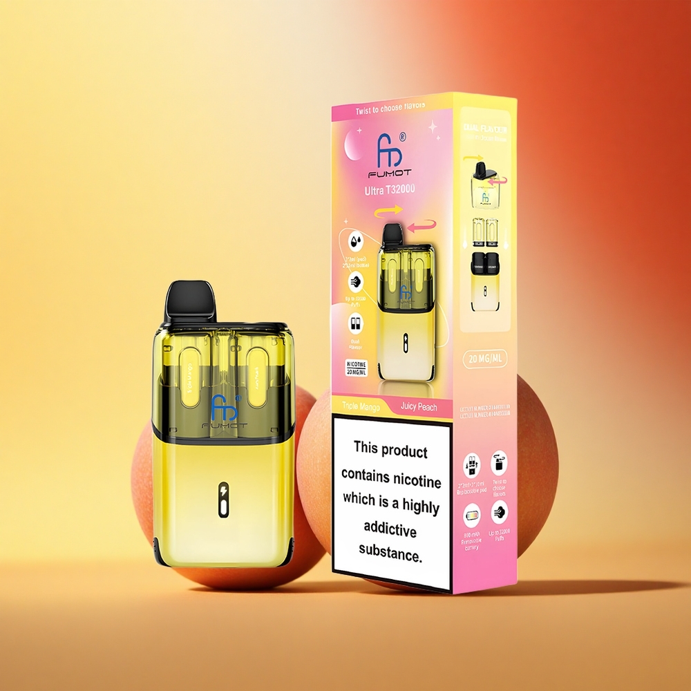 Fumot Ultra T32000 Puffs Trojni Mango - Sočna Breskev z Napredno Mrežno Tuljavo in Hitrim Polnjenjem Type-C