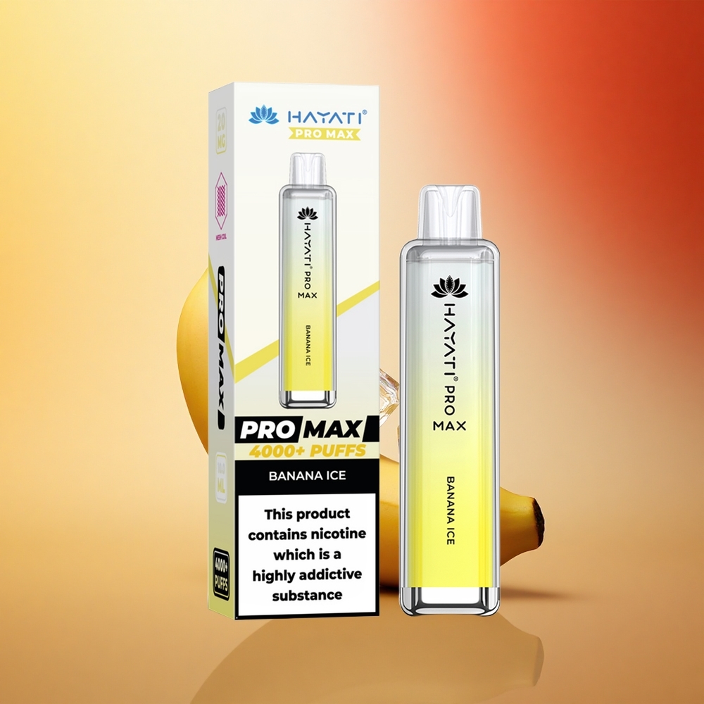 Hayati Pro Max 4000 Puffs Banana Ledno z Dual 1.1 Ohm in Kristalni Izgled