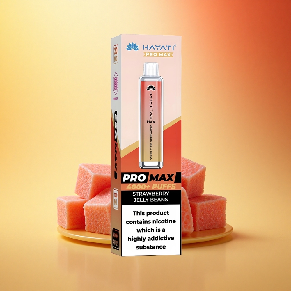 Hayati Pro Max 4000 Puffs Jagodni Žele Bonboni z Dvojno 1.1 Ohm Mrežno Tuljavo in 2ml Rezervoarjem