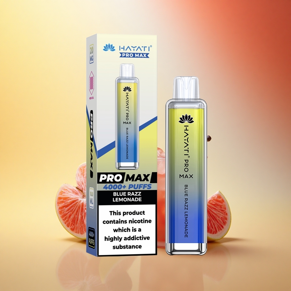 Hayati Pro Max 4000 Puffs Modra Malina Limonada z Dvojno Mrežno Tuljavo in LED Osvetljavo
