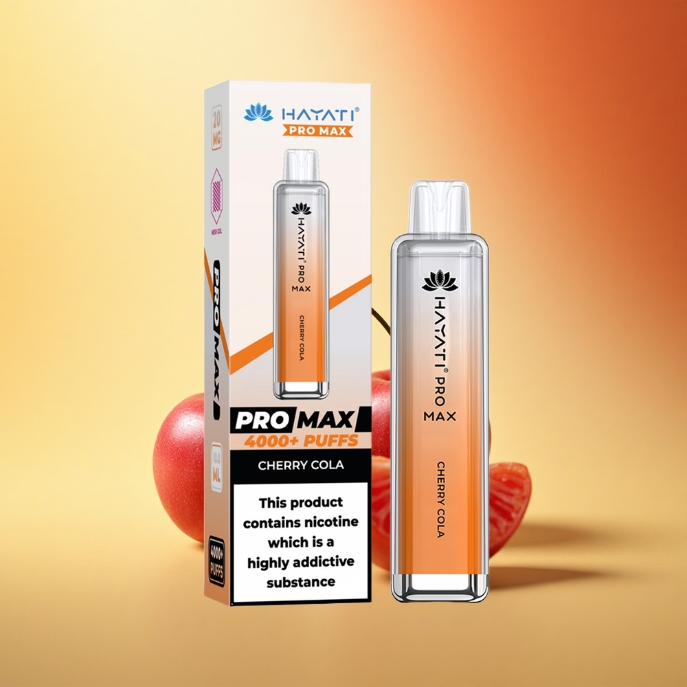 Hayati Pro Max 4000 Puffs Češnjeva Kola Dual Coil Rechargeable Kristal