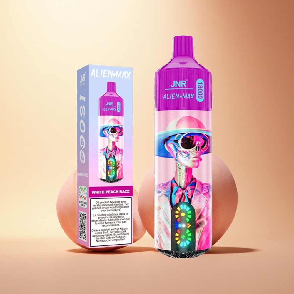 JNR Alien Max 18000 Bela Breskva Malina z Dvojno Mrežno Tuljavo in Hitrim Polnjenjem Tip-C