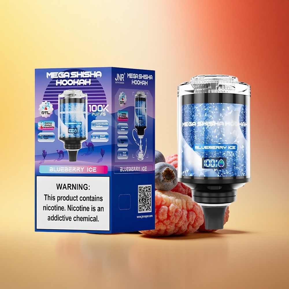 JNR Mega Shisha Hookah 100K Borovnični Led z 2200mAh in Nastavljivim Zračnim Tokom