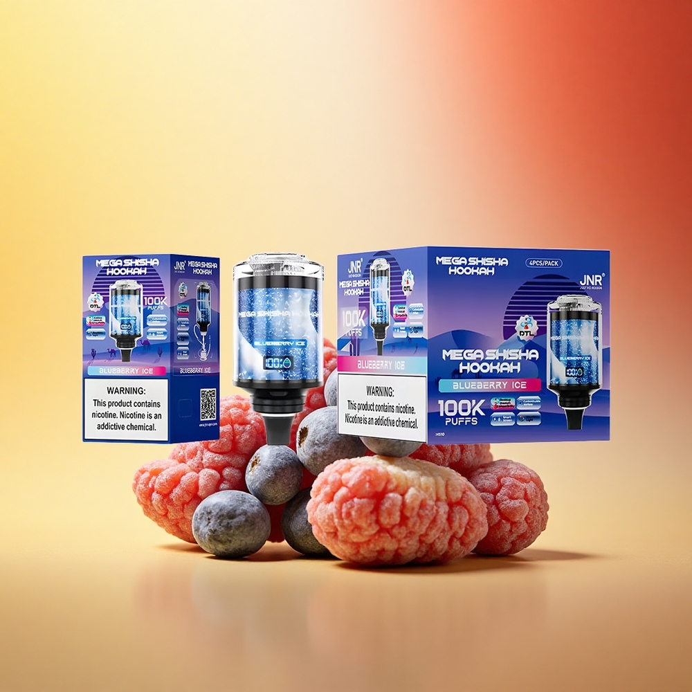 JNR Mega Shisha Hookah 100K Borovnični Led z 2200mAh in Nastavljivim Zračnim Tokom