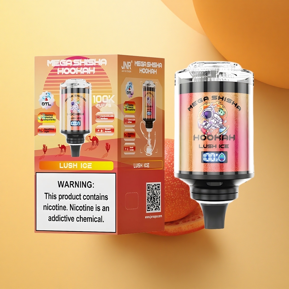 JNR Mega Shisha Hookah 100K Lush Ledena Svetloba z Nastavljivim Zrakom in Hitrim Polnjenjem