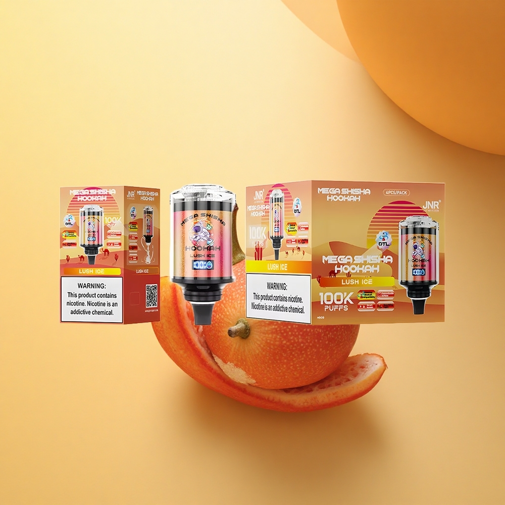 JNR Mega Shisha Hookah 100K Lush Ledena Svetloba z Nastavljivim Zrakom in Hitrim Polnjenjem