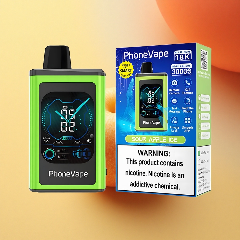 JNR PhoneVape 30000 Kislo Jabolčni Led z Turbo Načinom in Nastavljivim Zračnim Tokom