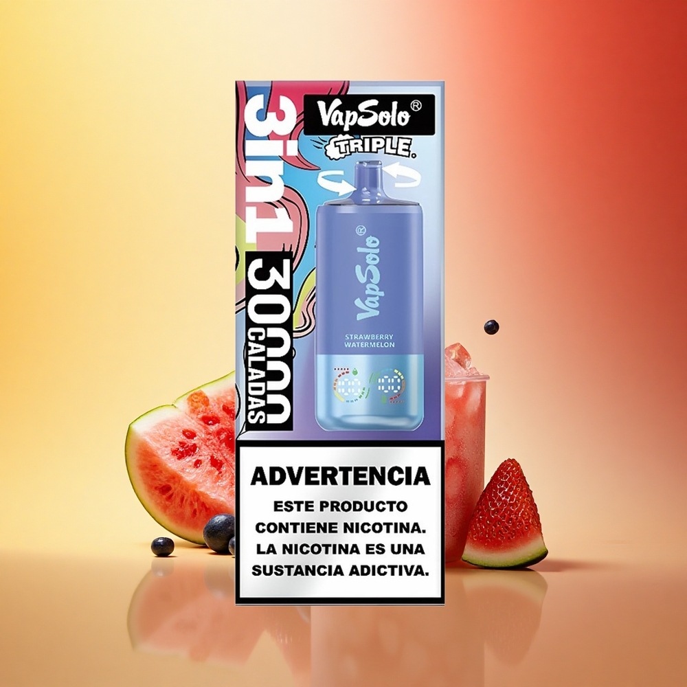 Vapsolo Triple 30000 Puffs Jagoda Lubenica & Borovnica Led s 40ml E-tekočino in 30000 Puffi